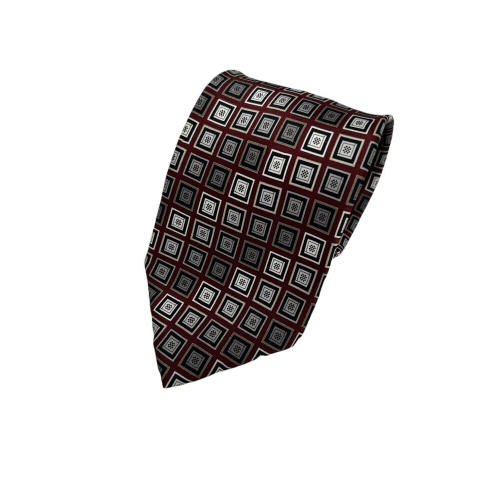 Alexander Julian Colours 100% Silk Burgandy Geometric Pattern Tie 57"x 3.75"